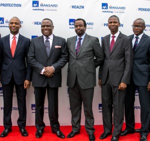 1.  L-R : Dapo Akisanya, CEO, AXA Mansard Pensions Limited;  Victor Osibodu, Chairman, AXA Mansard; Tosin Runsewe, Executive Director, AXA Mansard; Tope Adeniyi, CEO, AXA Mansard Health Limited;  and Deji Tunde-Anjous - CEO, AXA Mansard Investments Limited, at the unveiling of the new AXA Mansard pylon and introduction of new products and the Pensions business in Lagos recently. 